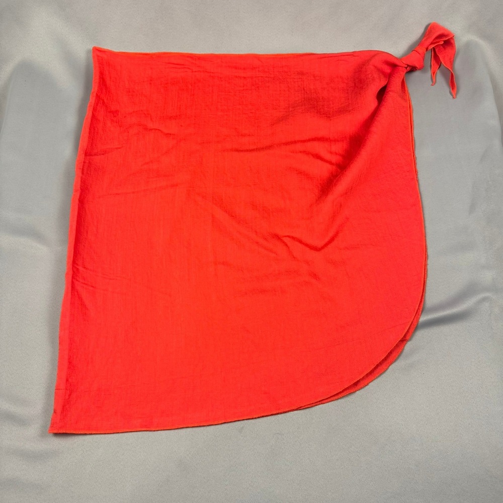 Red Sarong Wrap Swim Cover Up Medium Textured Viscose Blend Side Tie Beach Wear